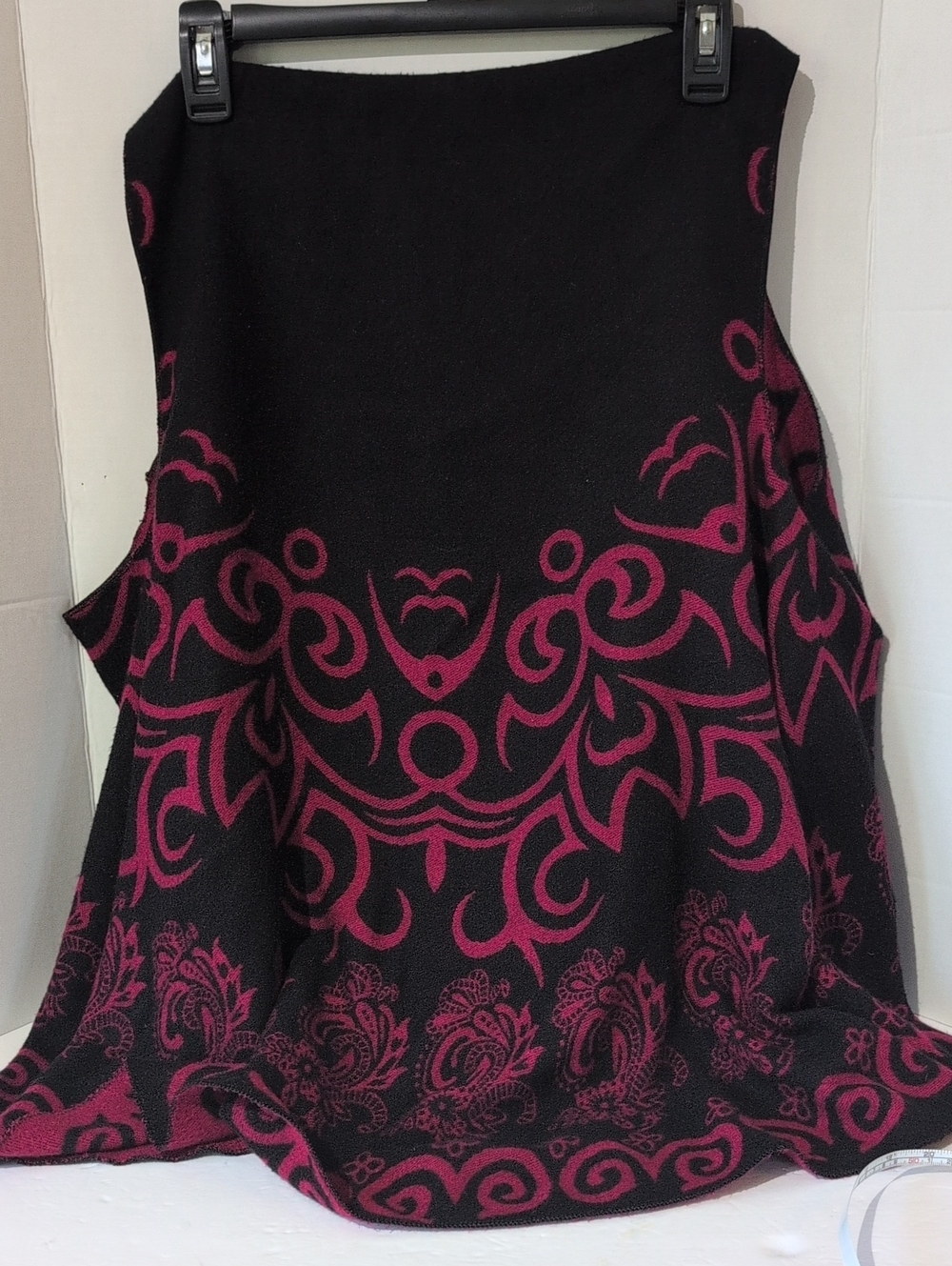 100% Cashmere Pashmina Wrap Vest Black Fuchsia Paisley Shawl Arm Holes.